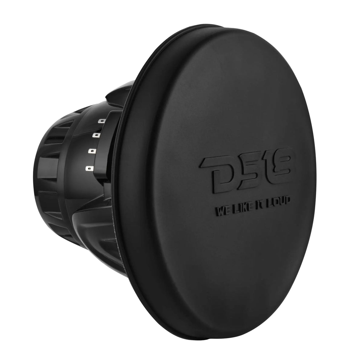 DS18 speaker with a black protective cover fitted over its front