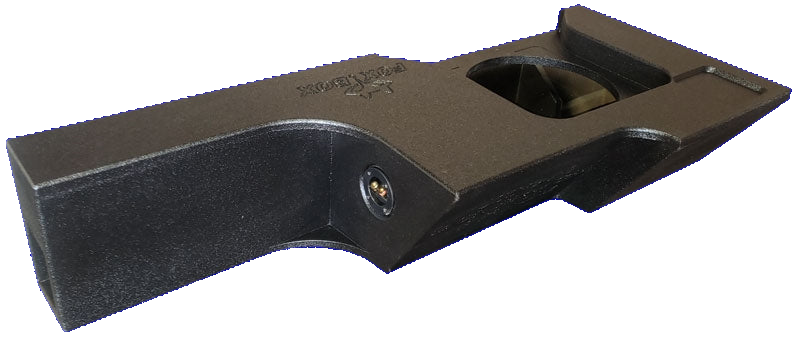 Rear angled view of a Fox Box enclosure showing one round speaker opening and a terminal cup