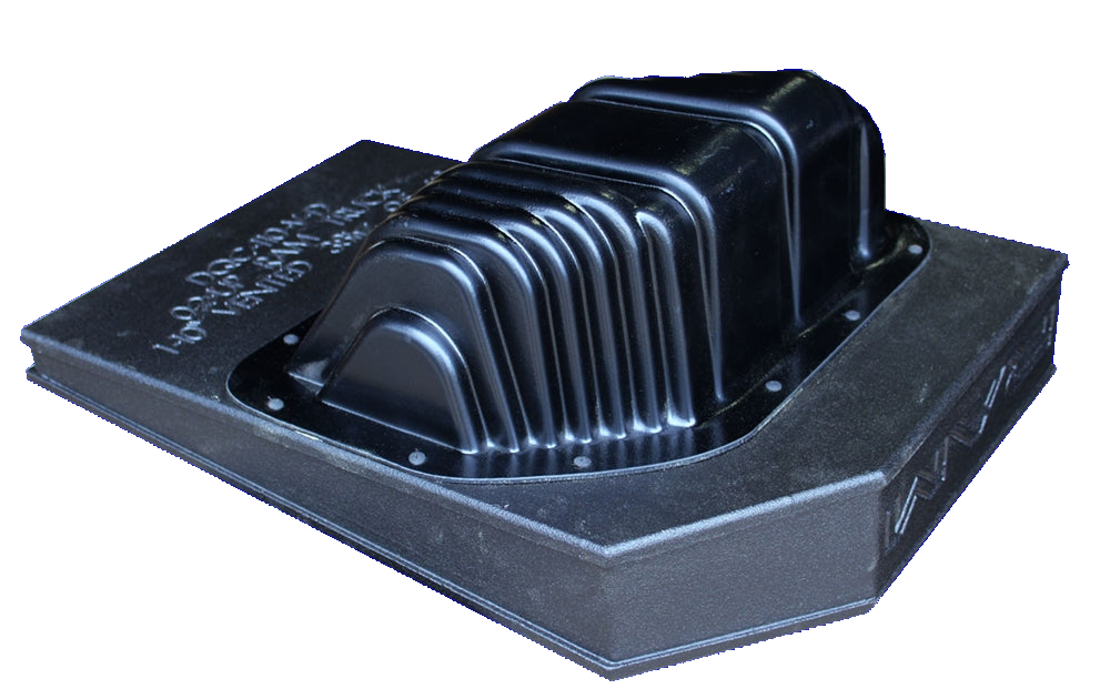 Reverse view of a FOX BOX enclosure with a ribbed magnet-clearance cover and RAM lettering