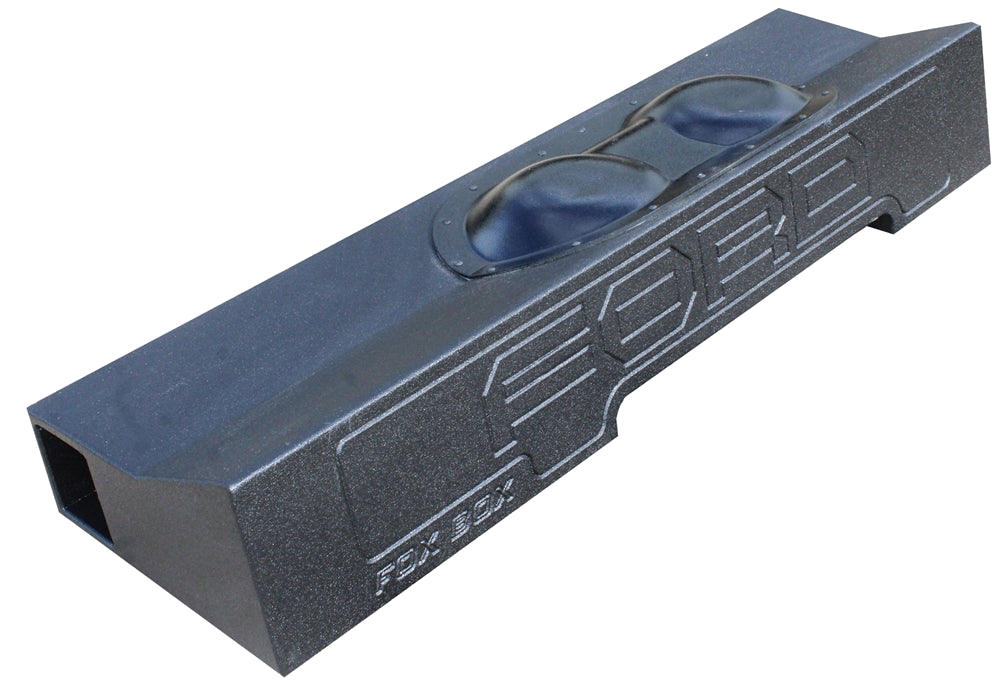 Fox Box enclosure with FORD lettering, two raised circular sections and a rectangular end port