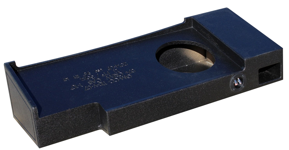 FOX BOX enclosure viewed from the open speaker-cutout side, showing its terminal cup and end slot port