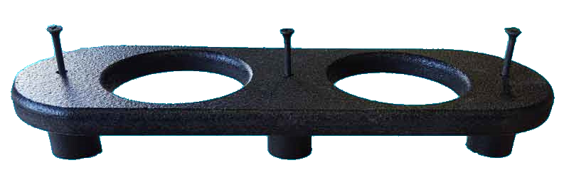 Dual-opening cup holder mounting plate with three bolts and cylindrical spacers