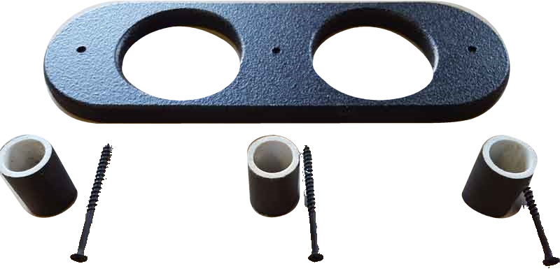 Fox Box RAM-CUP cup-holder panel with two circular openings, three spacers and three mounting screws