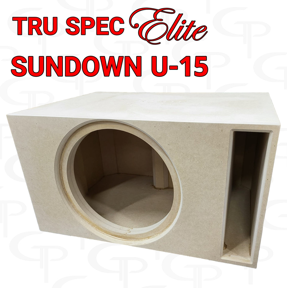 Tru Spec Elite enclosure for Sundown U-15, angled view showing the speaker opening and slot port