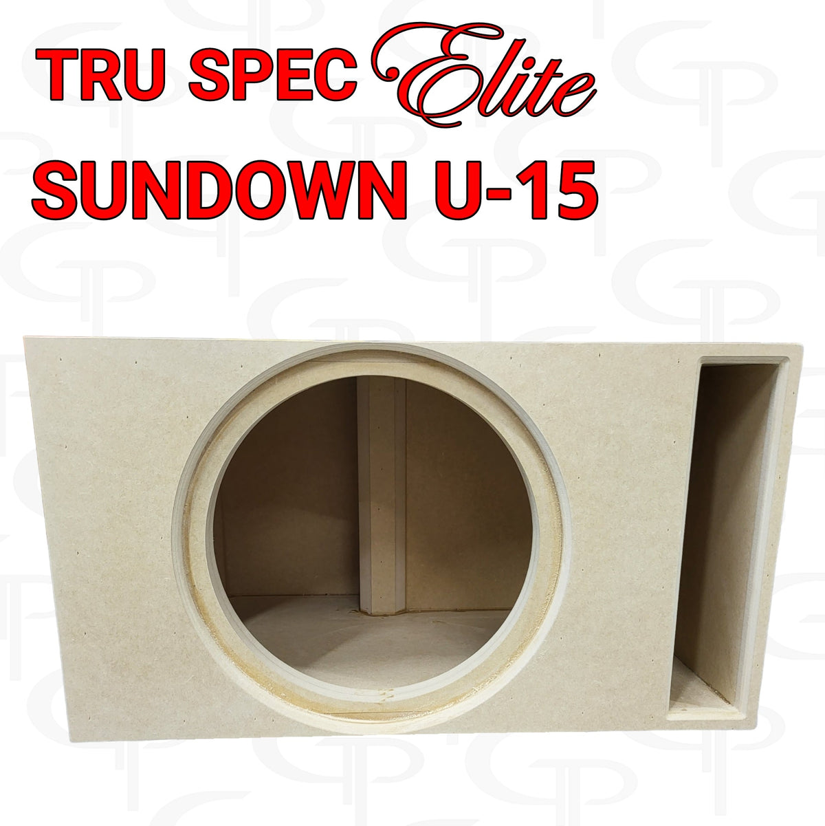 TRU SPEC Elite Sundown U-15 enclosure graphic showing a round front cutout and vertical slot port