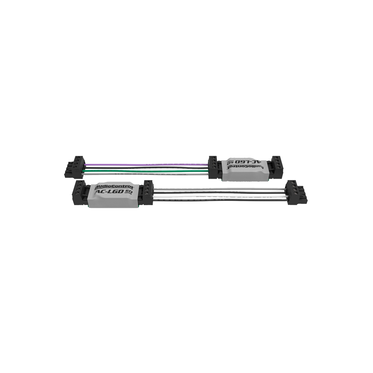 Two electronic components with connectors on a white background