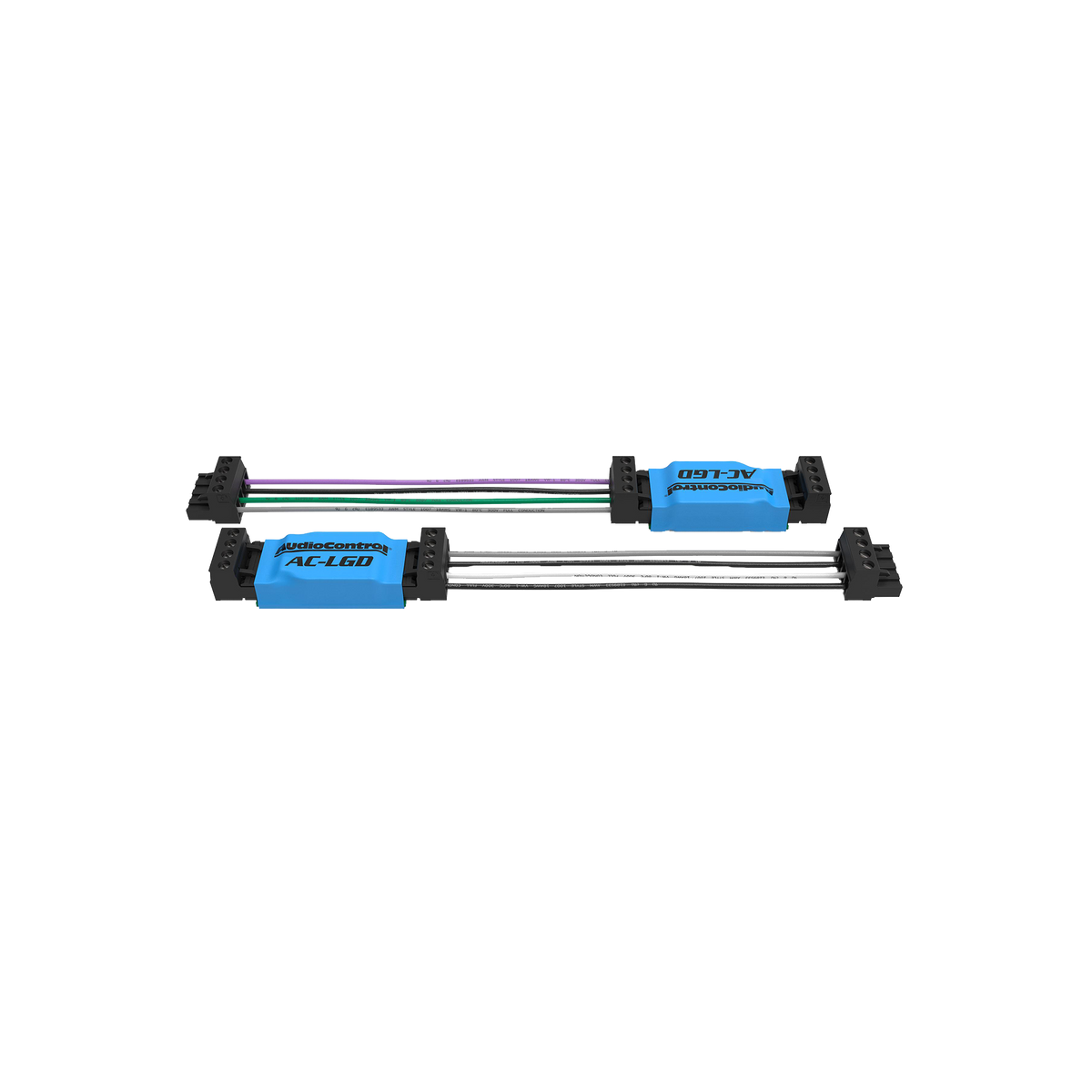Set of three blue and black connectors on a white background