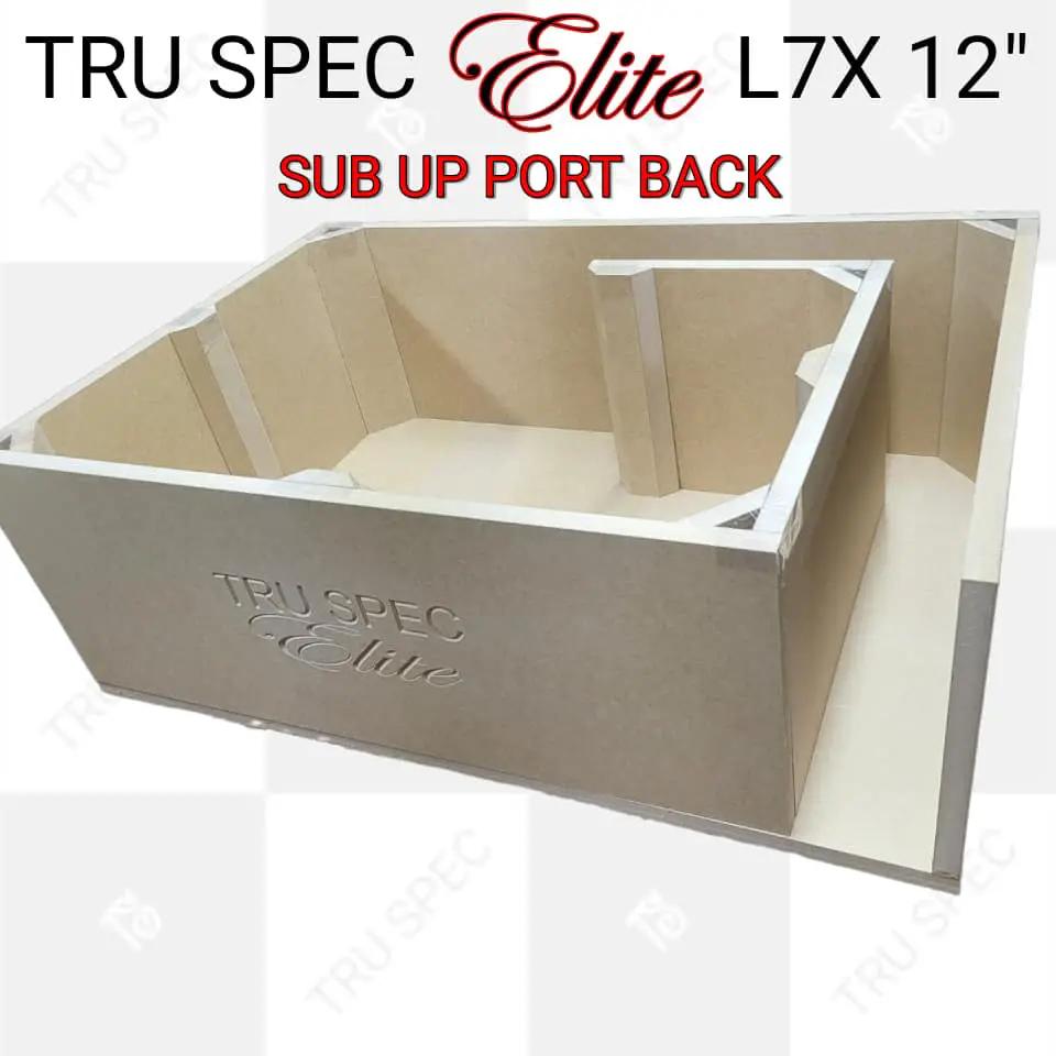Open-top view of a TRU SPEC Elite L7X enclosure showing its internal bracing and rear port channel