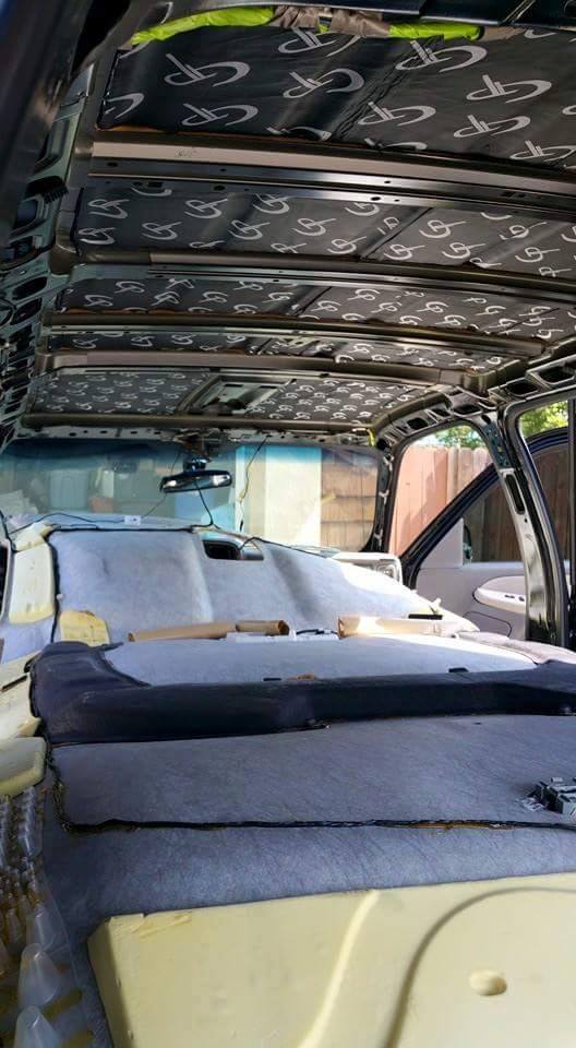 GP sound-deadening sheets fitted to the interior roof above the vehicle seats