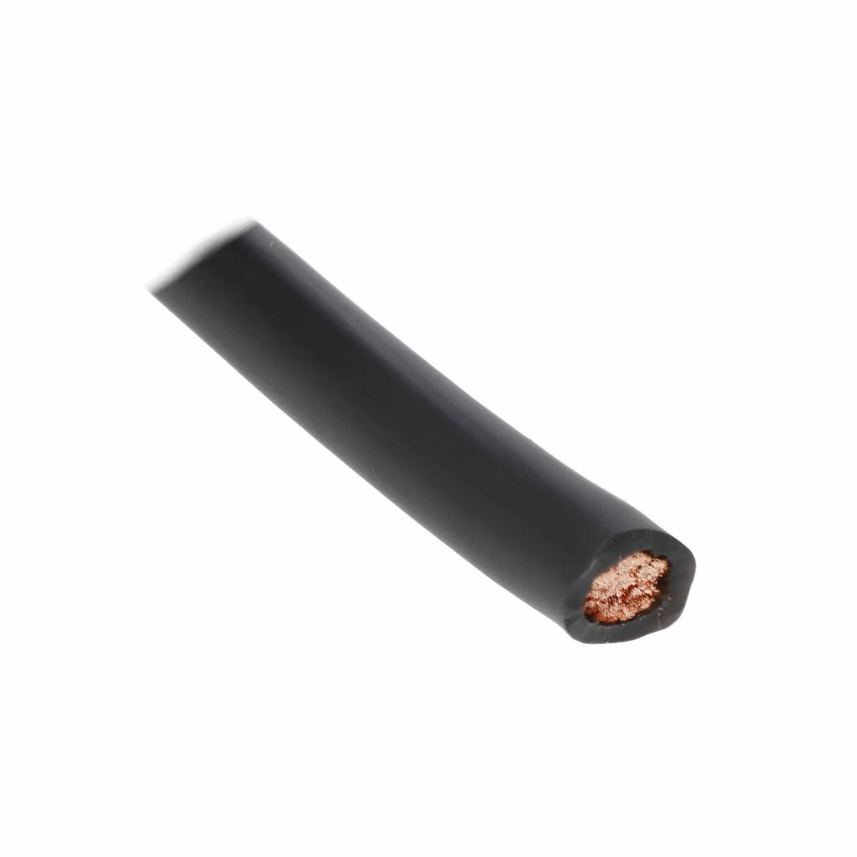 Close-up of a black cable end showing the stranded conductor inside its insulation