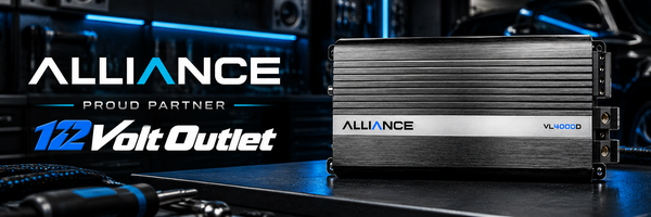 Alliance Audio VL4000D amplifier with Alliance and 12 Volt Outlet proud partner branding
