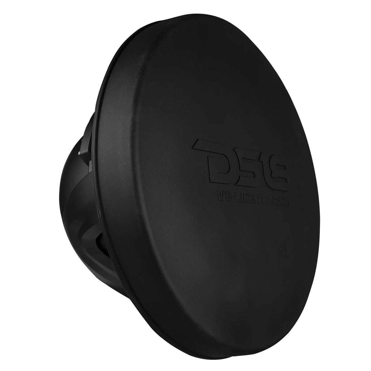 Black DS18 protective cover fitted over a marine speaker