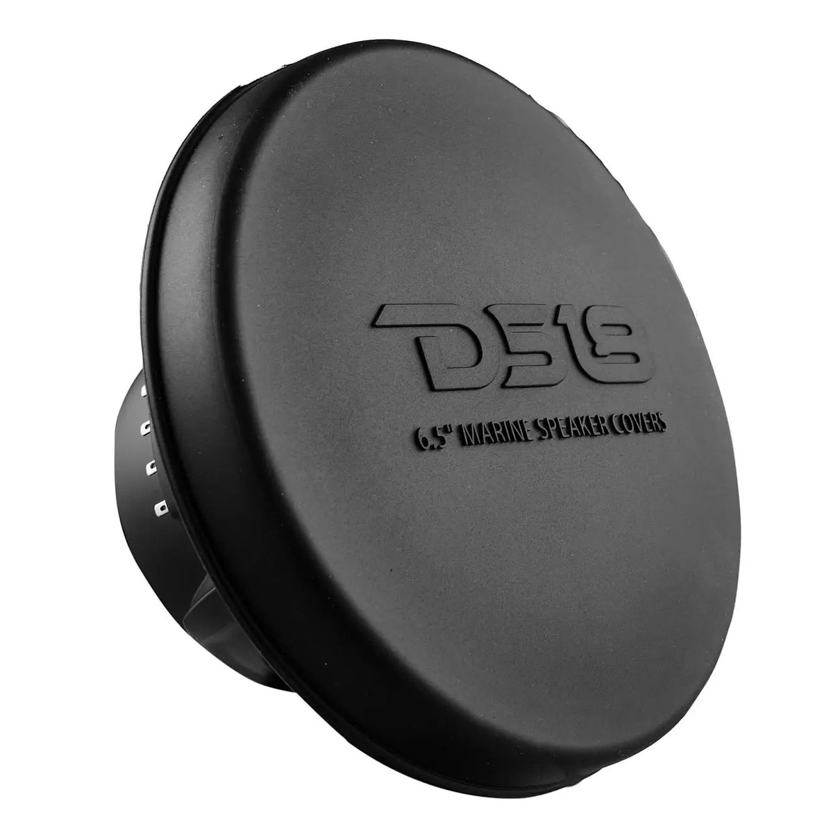 Black DS18 speaker with its 6.5-inch protective cover fitted over the grille