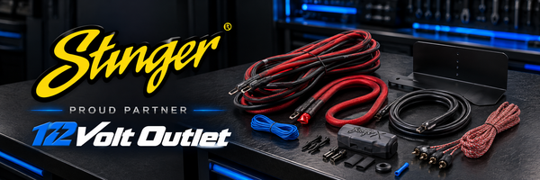 Stinger wiring and amplifier-installation accessories with 12 Volt Outlet proud partner branding