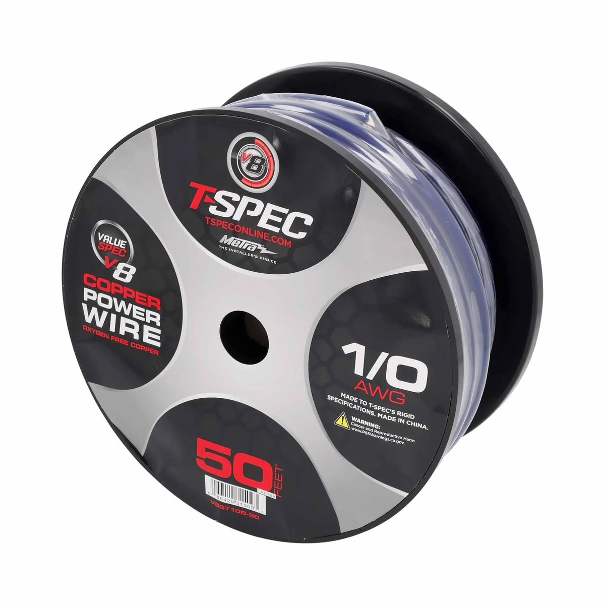 T-Spec V8GT10B-50 1/0 AWG OFC Power Wire - Blue - 50 ft Spool