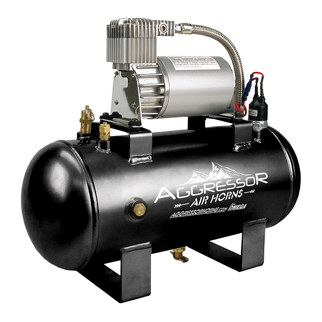 Aggressor air compressor mounted on a black tank