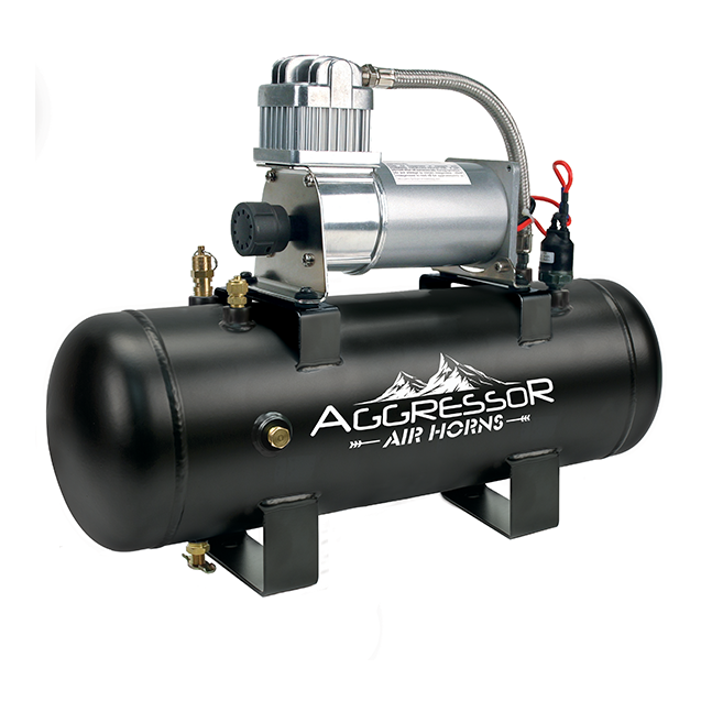 Aggressor air compressor mounted on a black tank