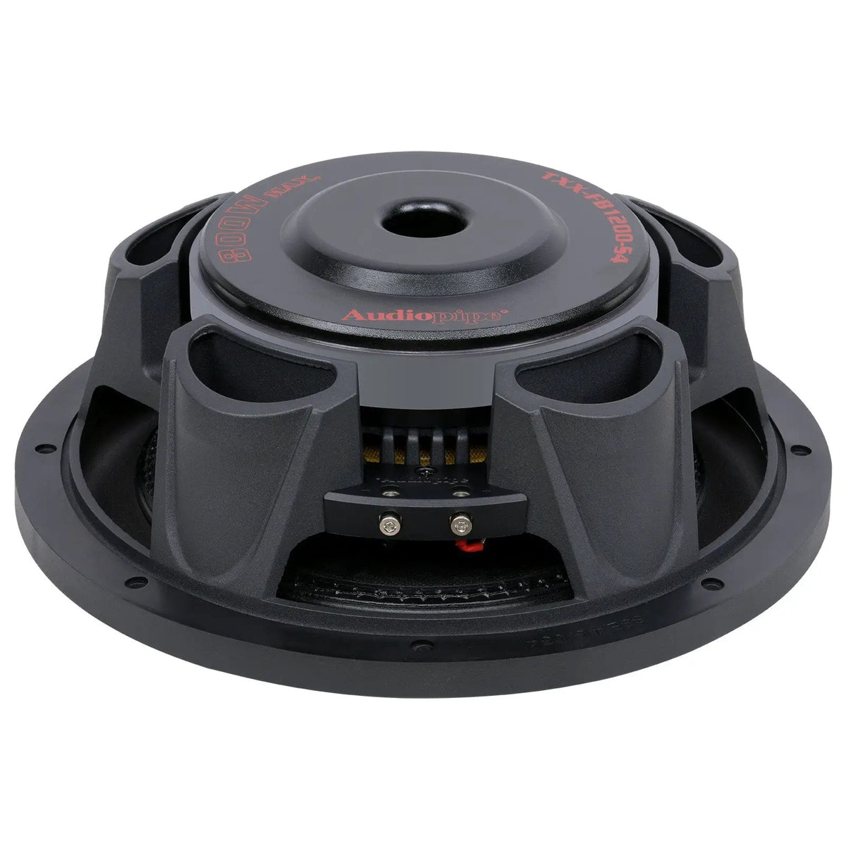 Rear view of shallow subwoofer showing its low-profile basket and magnet