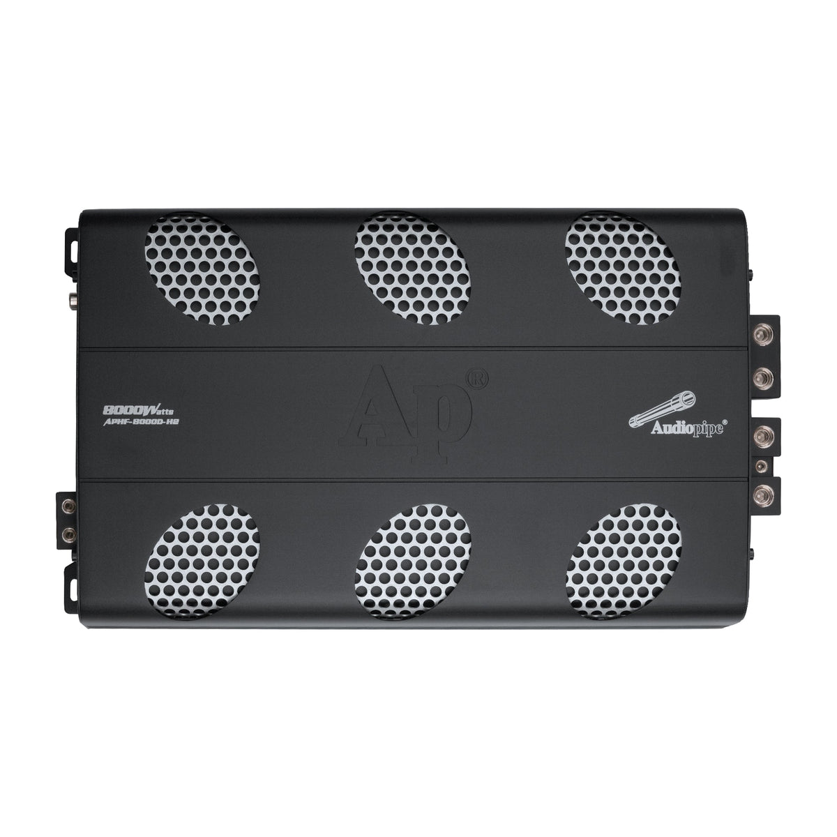 Audiopipe APHF-8000D-H2 amplifier labeled 8000 Watts, top view