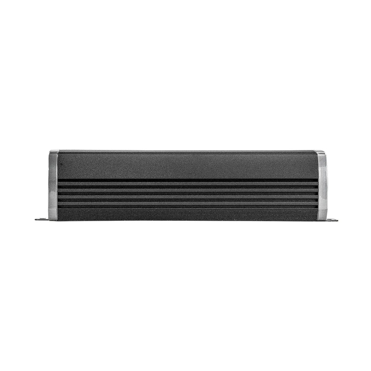 Side profile of amplifier showing horizontal cooling fins