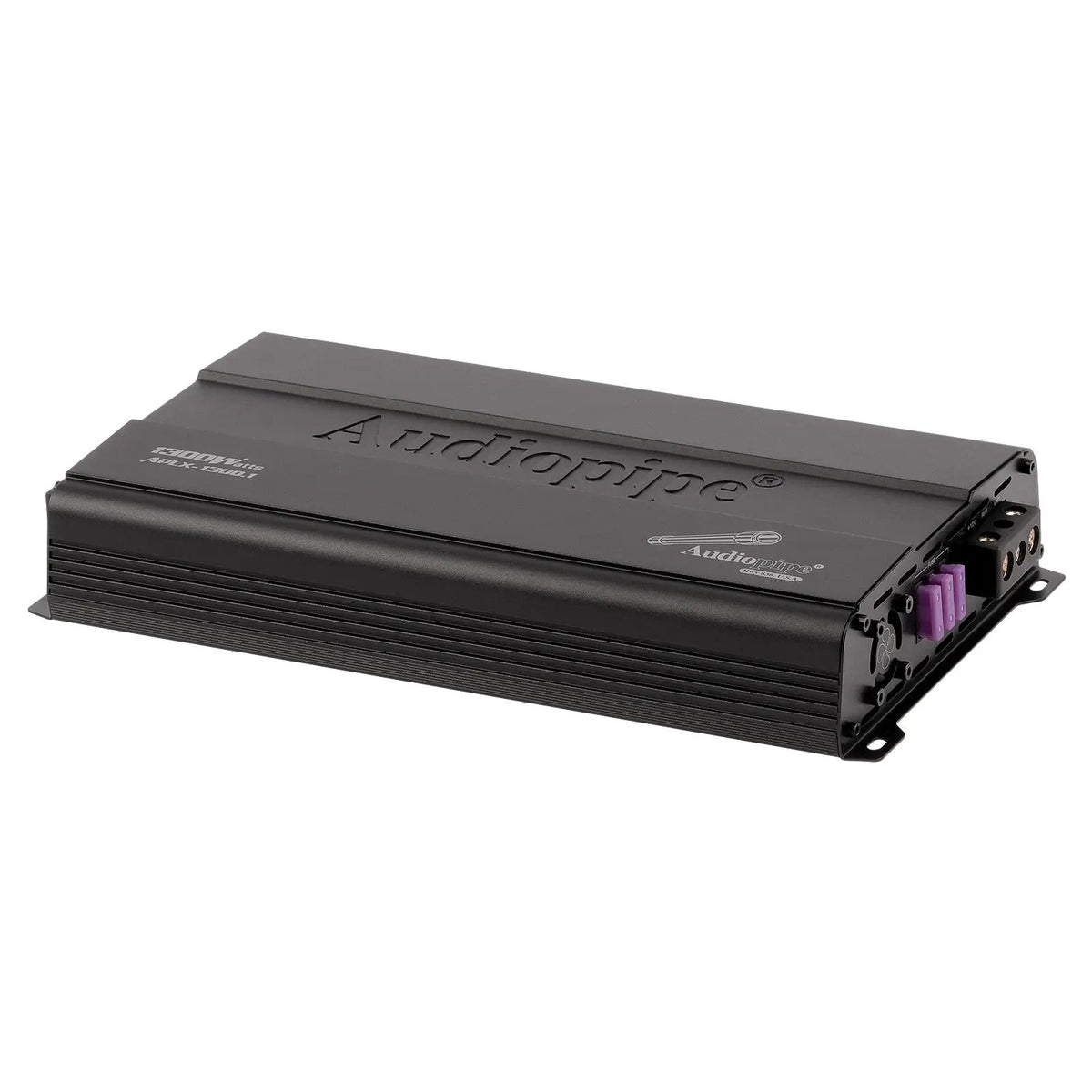 Audiopipe APLX-1300.1 amplifier, angled power-terminal view
