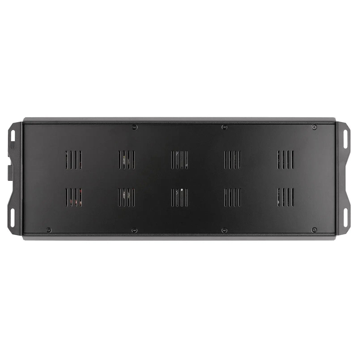 Audiopipe amplifier underside showing its black base plate, ventilation slots and mounting tabs
