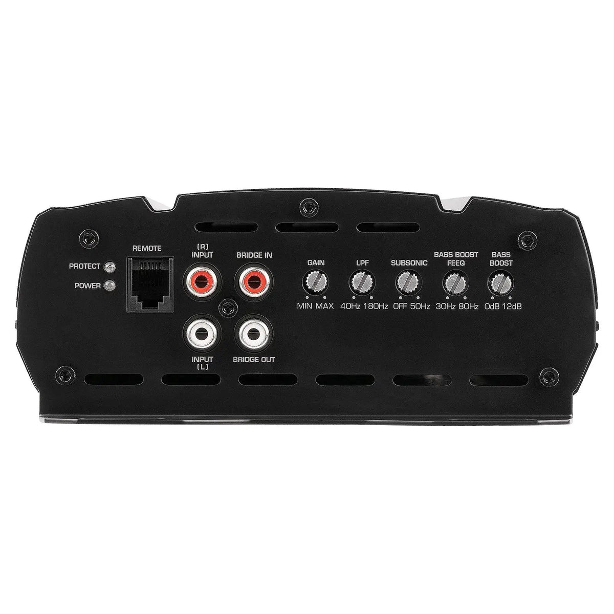 Amplifier signal panel with RCA sockets, remote port and adjustment controls