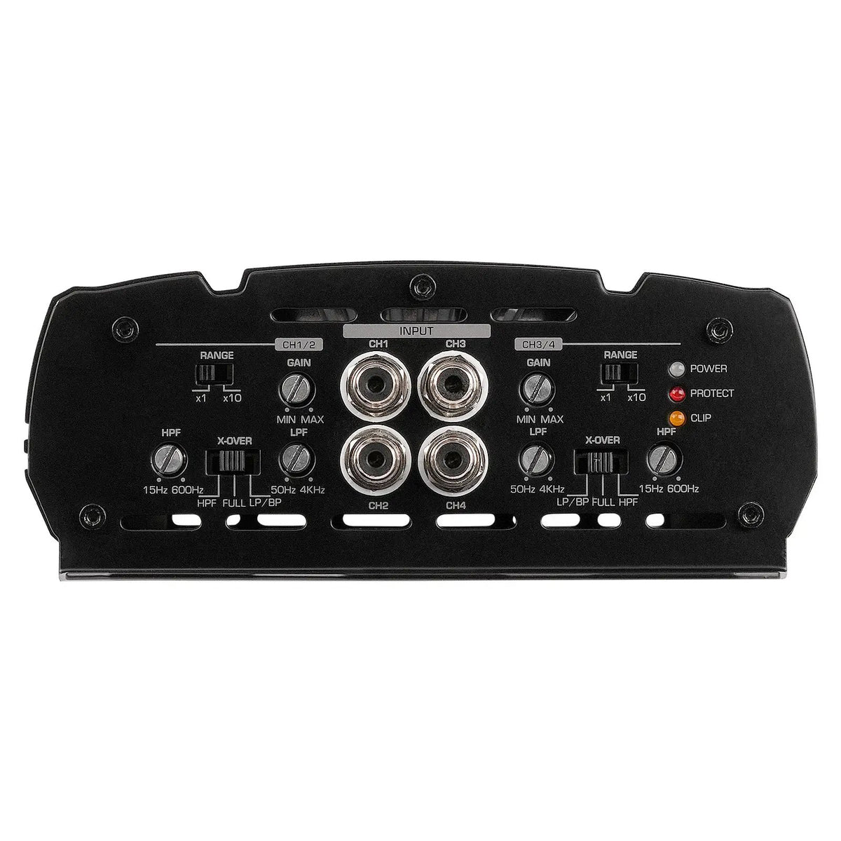 Audiopipe amplifier input panel with four RCA sockets and gain and filter adjustments