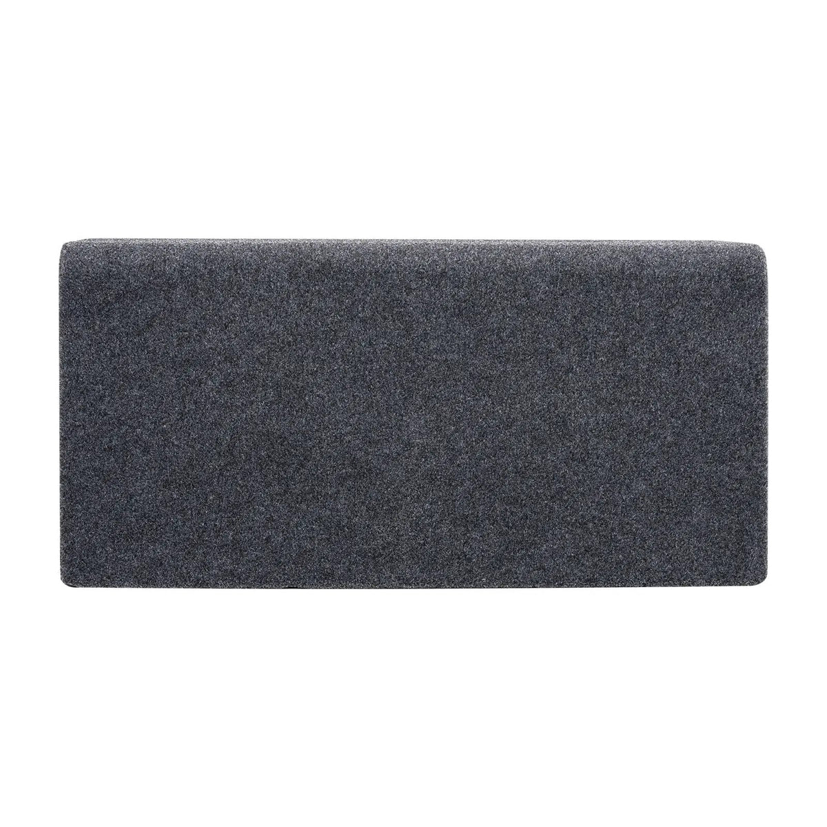 Plain gray-carpeted rear panel of a rectangular speaker enclosure