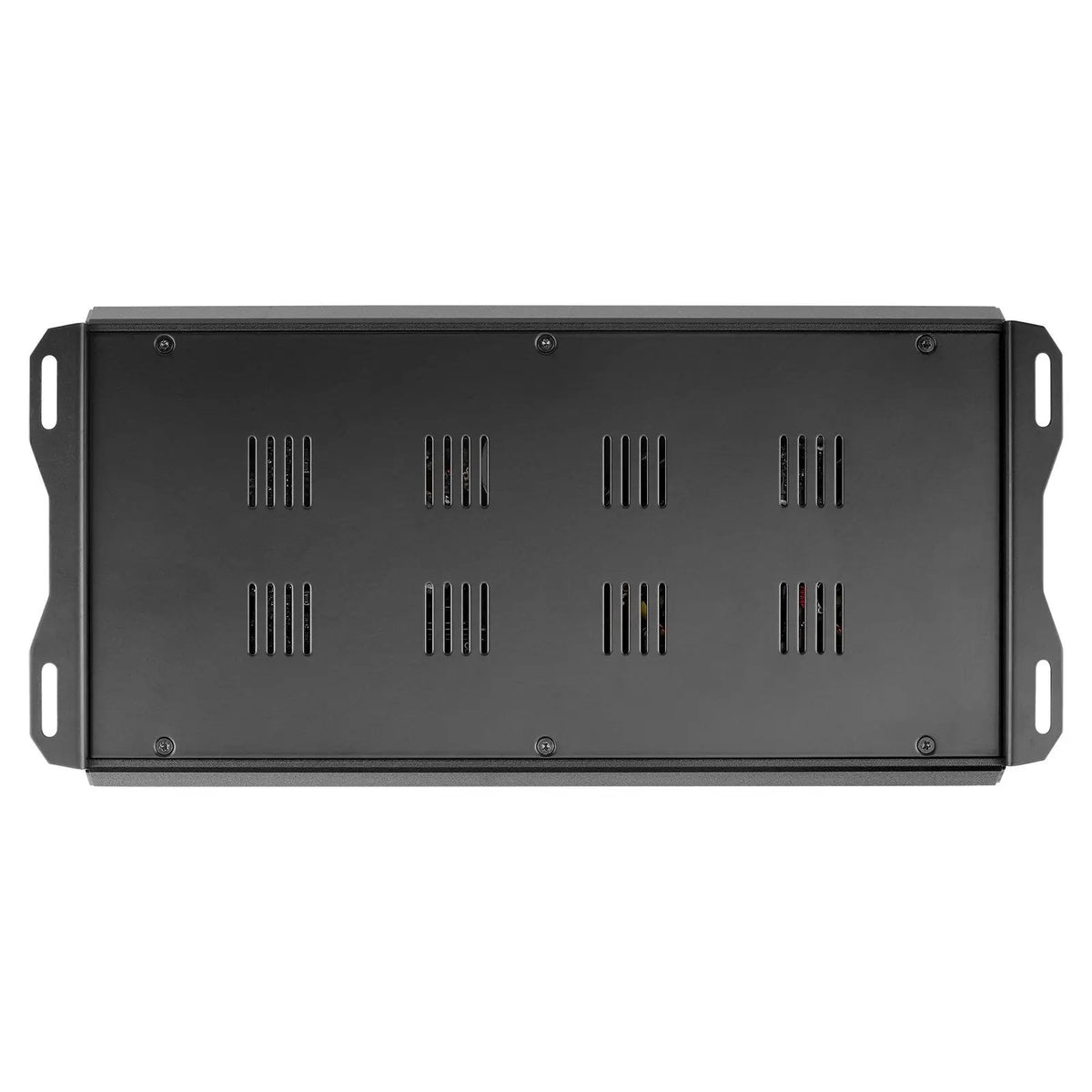 Audiopipe amplifier underside showing a black base plate with ventilation slots