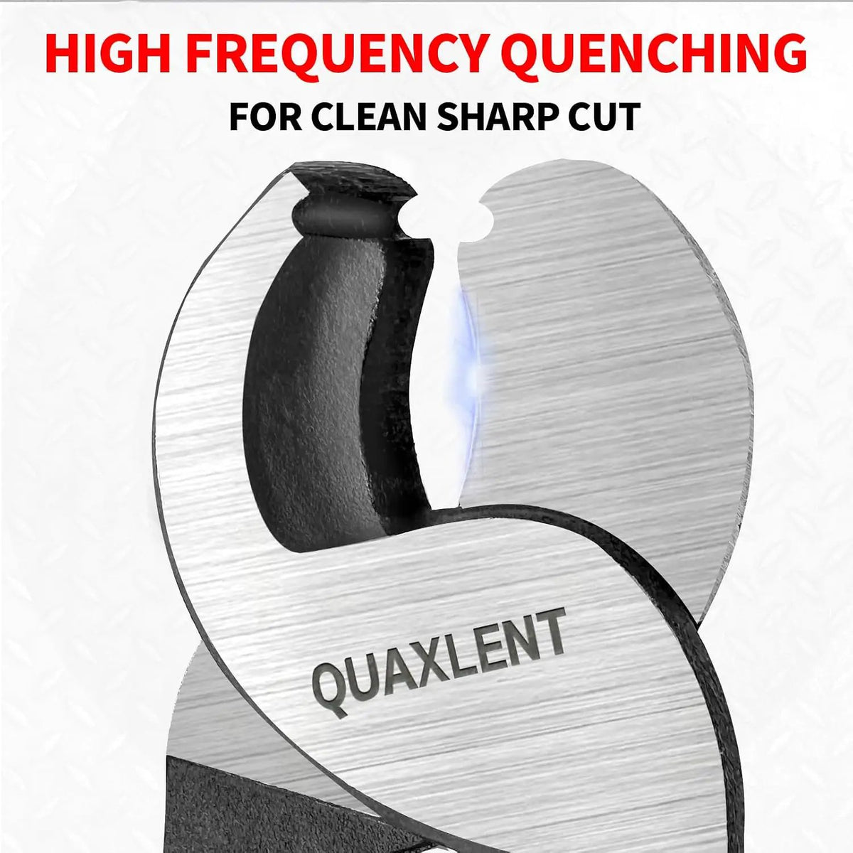 Quaxlent cable-cutter jaw close-up highlighting hardened cutting edges