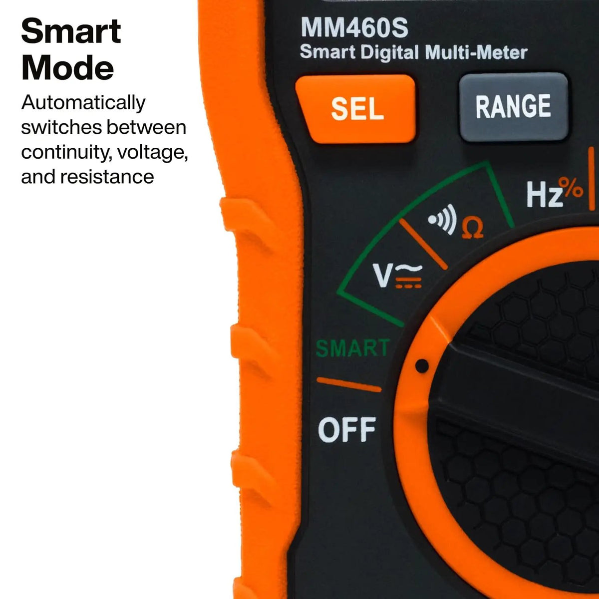 Klein Smart Mode graphic showing automatic selection of continuity, voltage and resistance testing