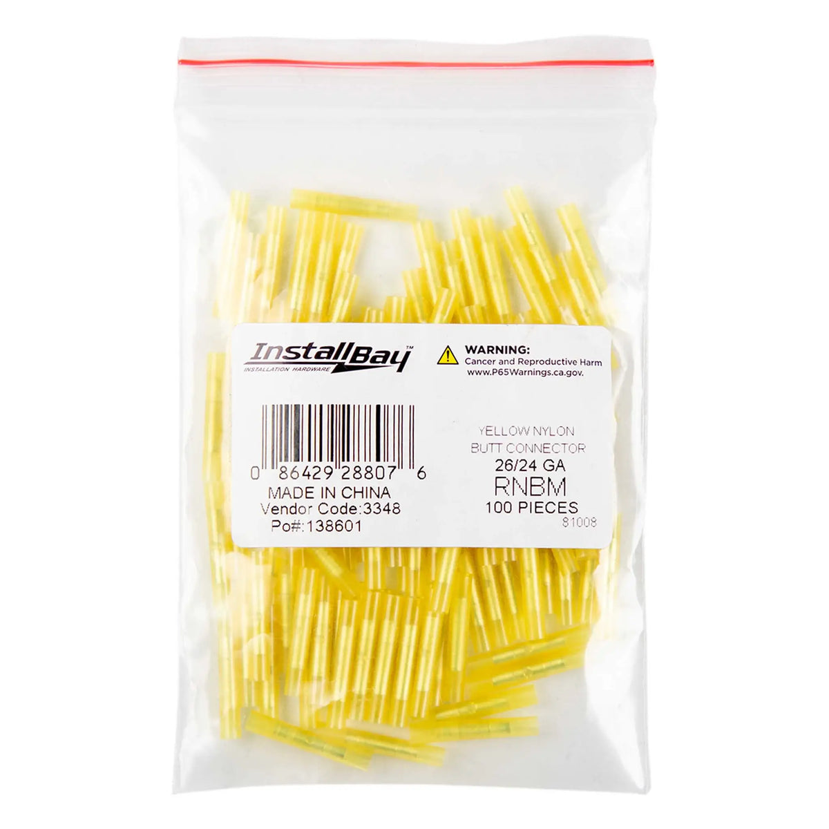 Install Bay RNBM Yellow 26–24 AWG Nylon Butt Connectors – 100 Pack