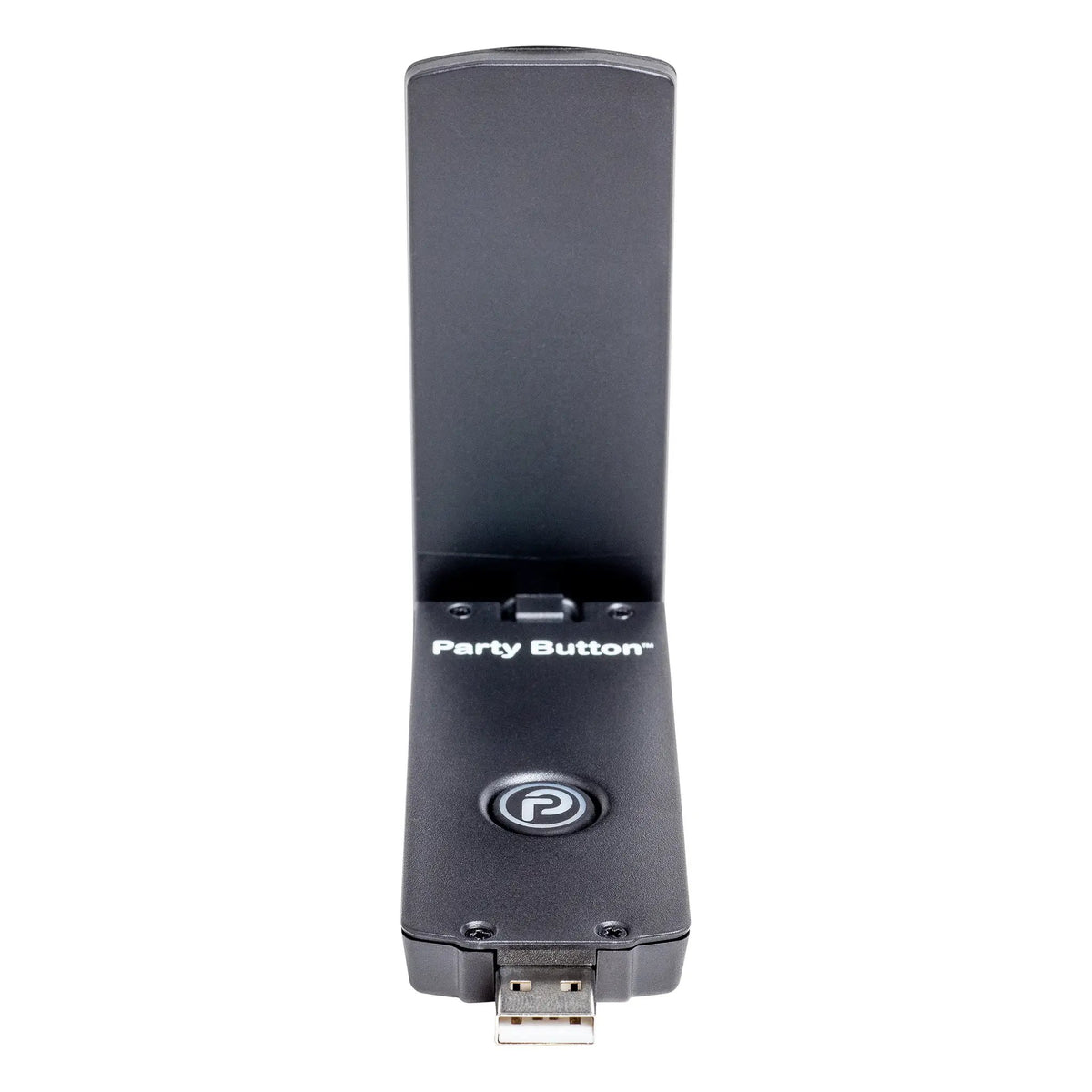 Bazooka iNVITATION wireless adapter front view showing its raised antenna, USB plug and Power and Party buttons