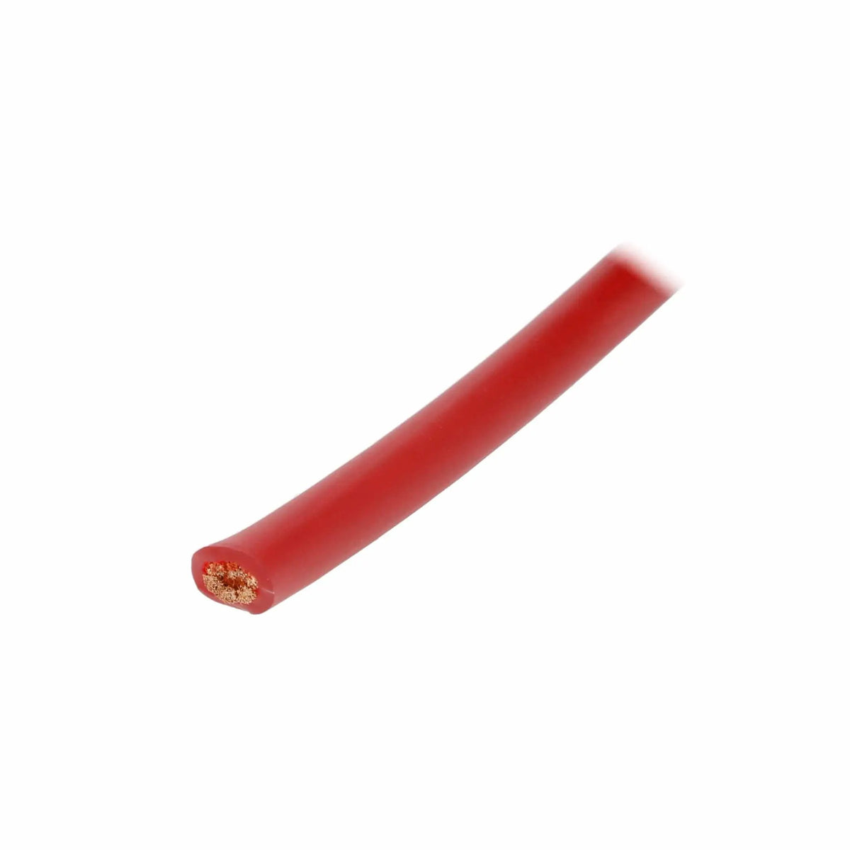 Close-up of a red cable end showing the stranded conductor inside its insulation