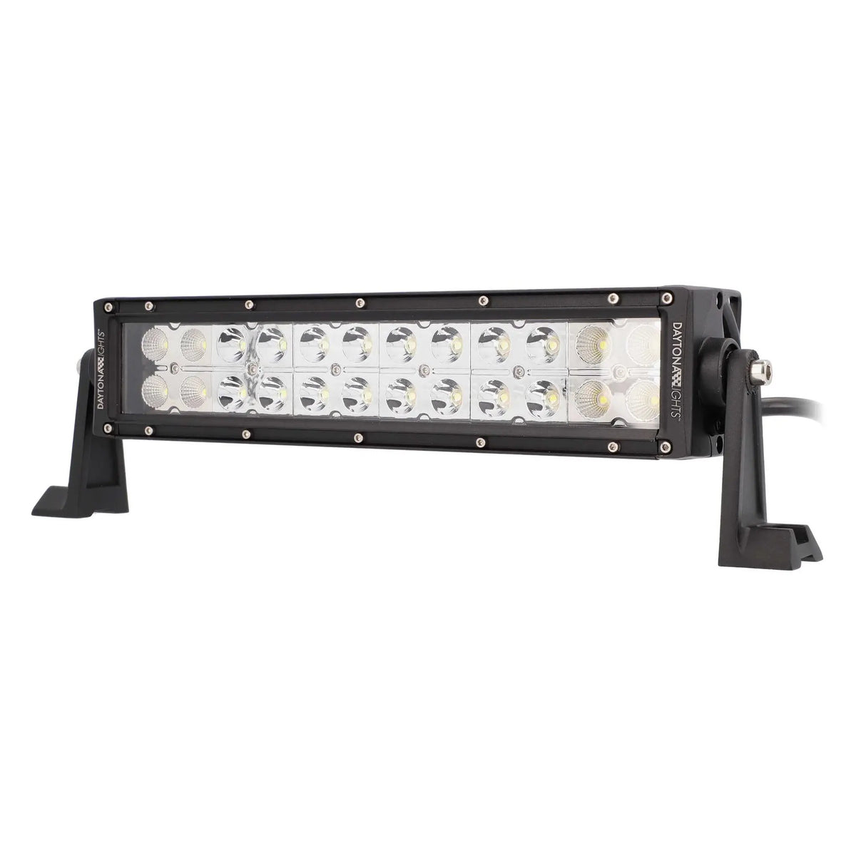 Angled view of a Daytona Lights dual-row LED light bar with silver reflectors