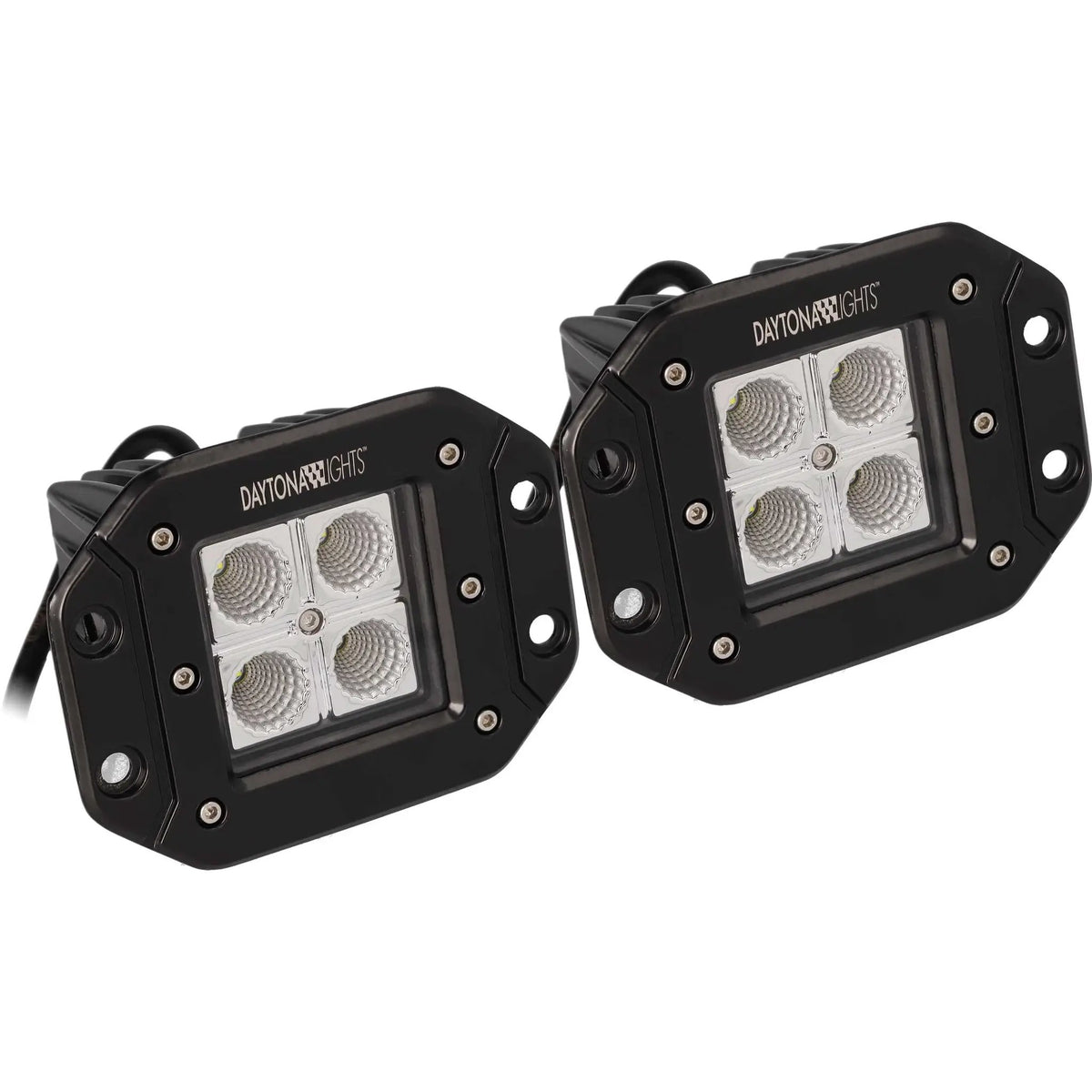 Pair of black Daytona Lights flush-mount lamps with four LED lenses each