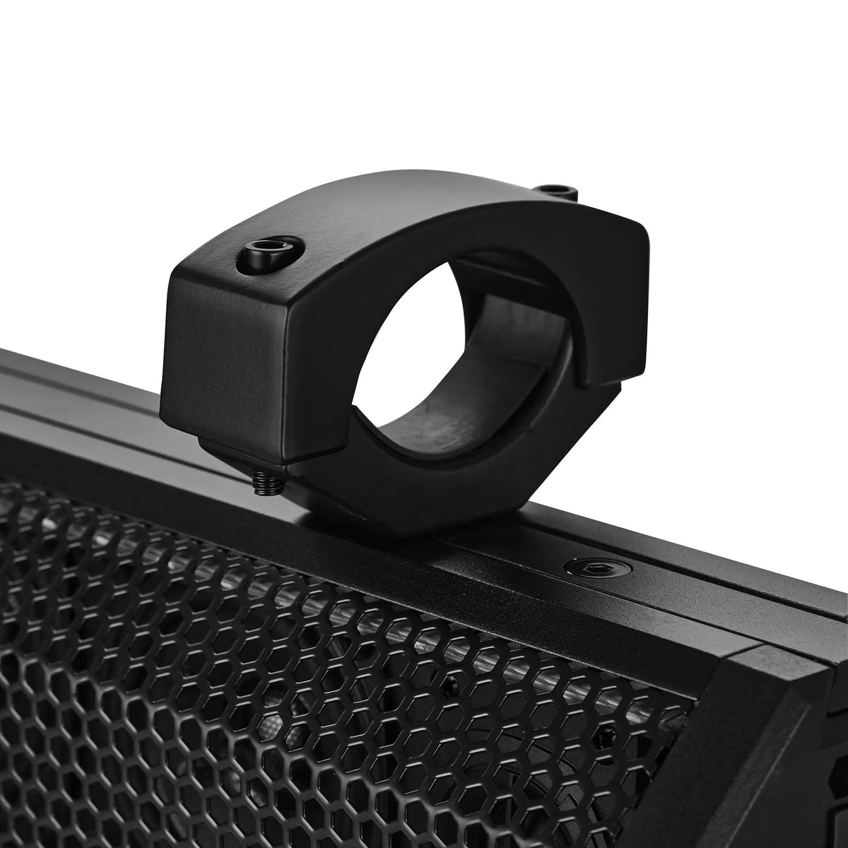 Close-up of the DS18 SB37BTX soundbar's top mounting clamp and tightening screw