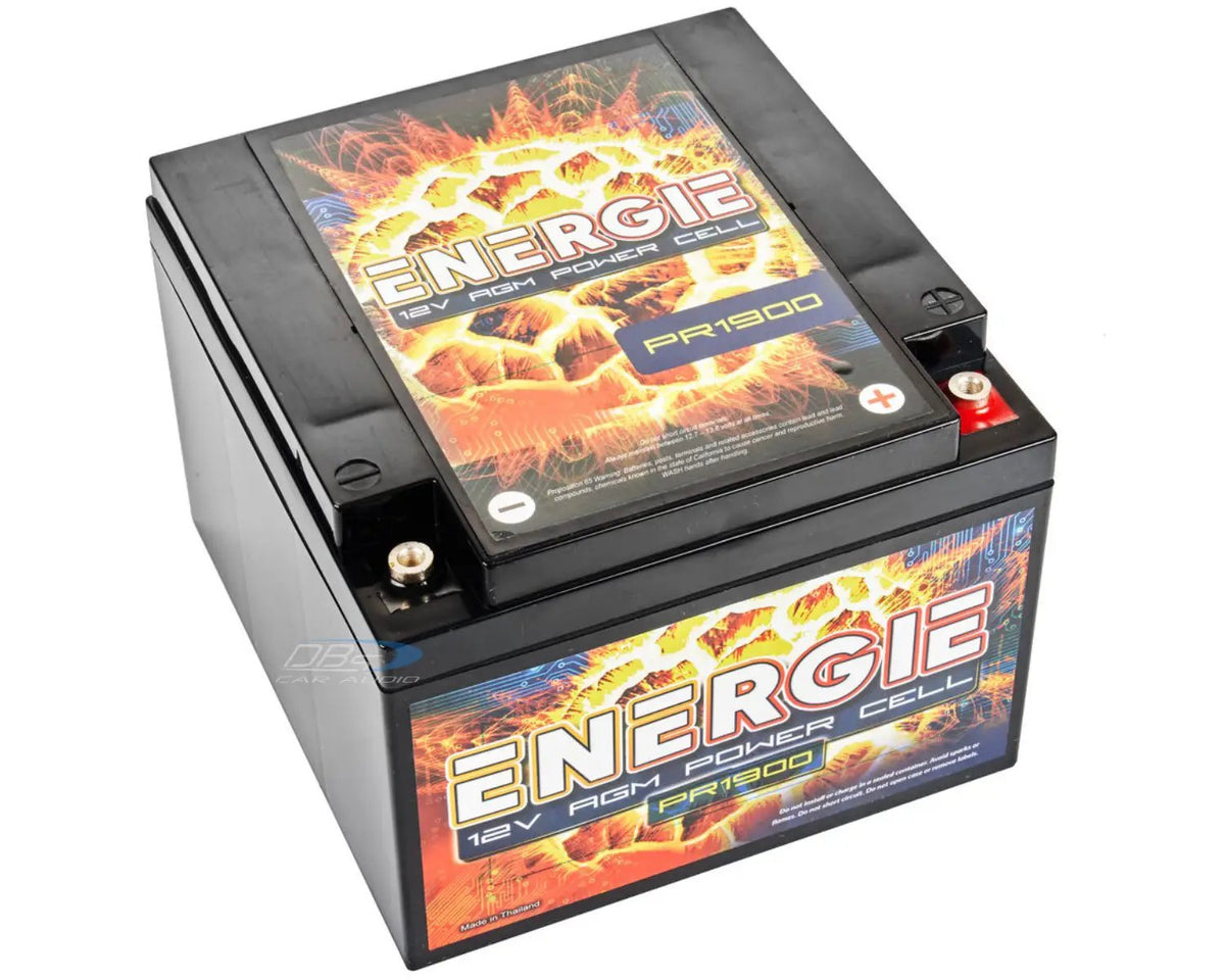 Energie PR1900 12V AGM battery, angled top view