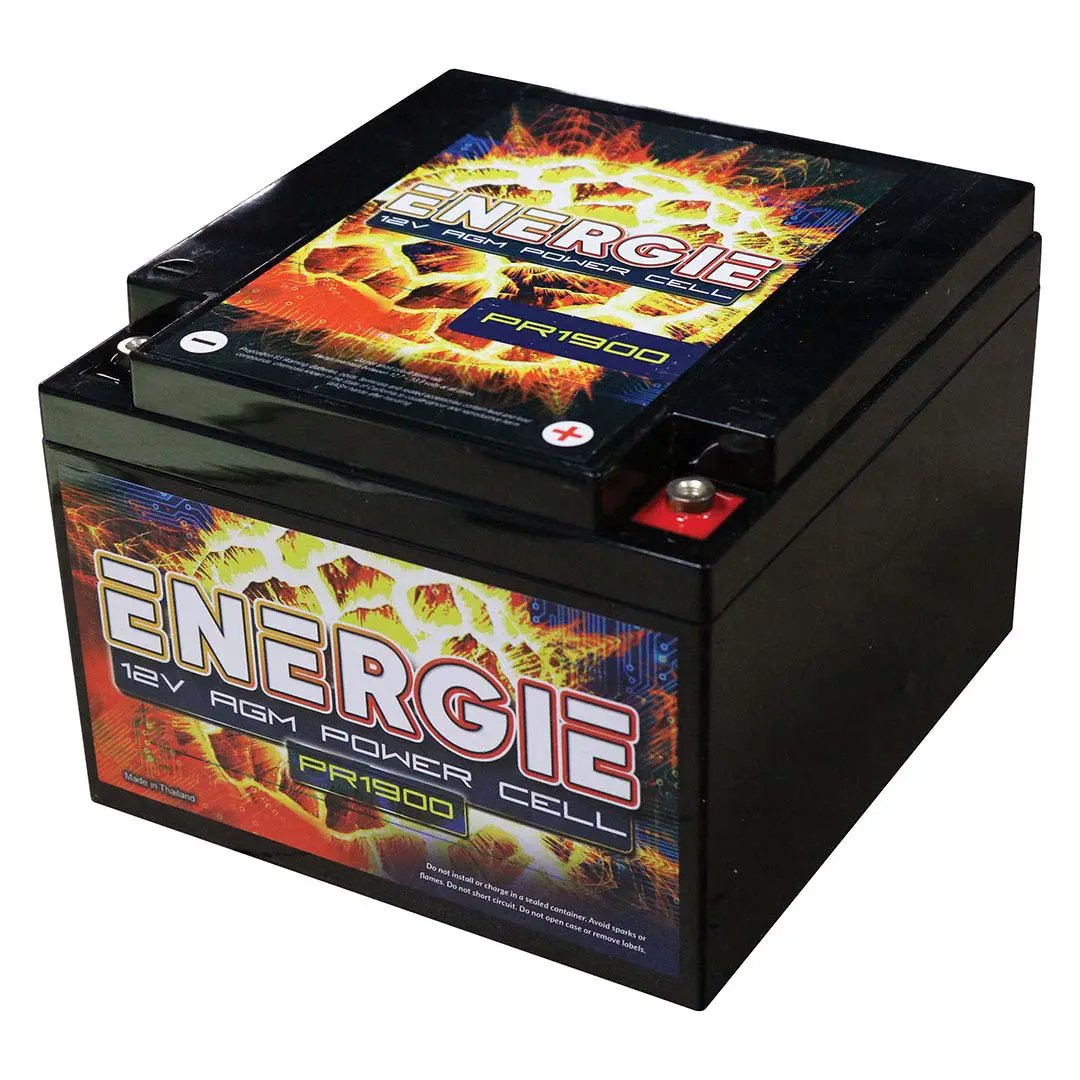 Energie PR1900 12V AGM battery, angled view