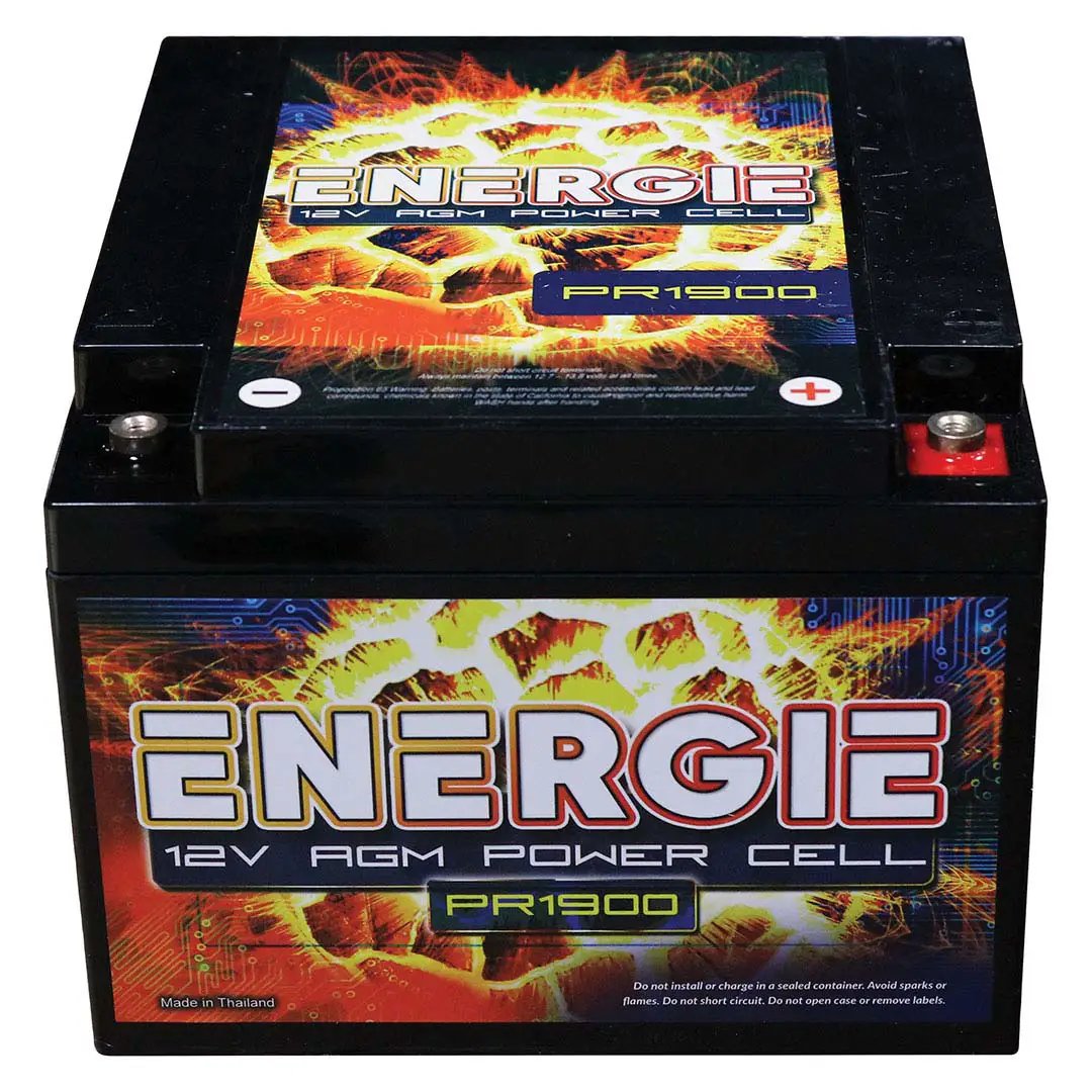 Energie PR1900 12V AGM battery, front and top view