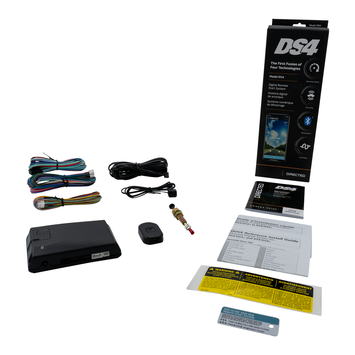 Viper DS4 remote-start kit contents laid out, from the manufacturer DS4 product gallery