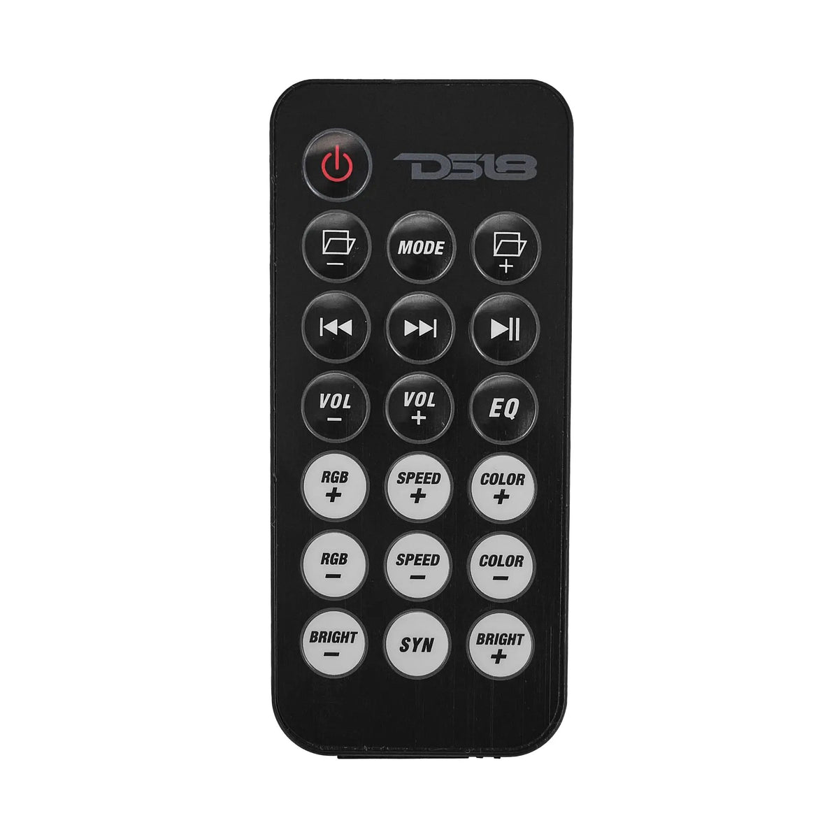 DS18 soundbar remote with audio playback, volume and RGB lighting controls