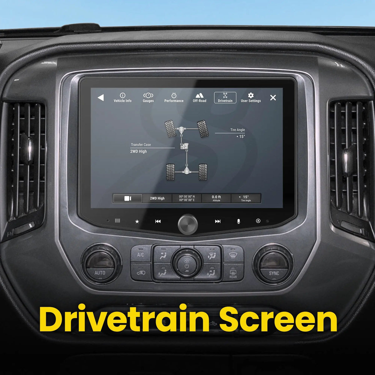 Stinger HORIZON10 Chevrolet Silverado/GMC Sierra installation showing the drivetrain information screen