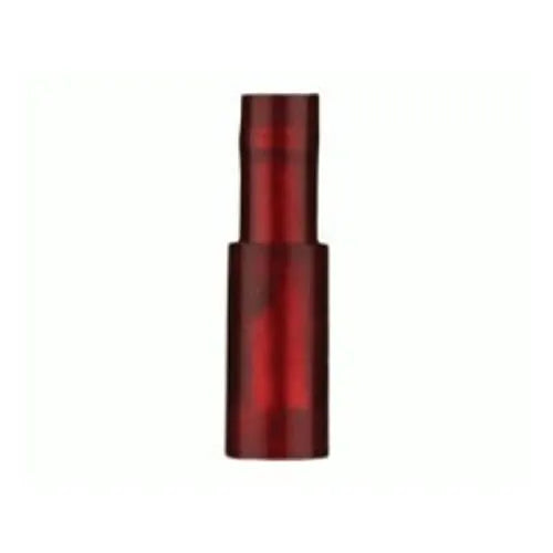 Red insulated female bullet connector shown upright