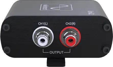 Wāvtech link2 output panel with white and red RCA sockets for left and right channels.