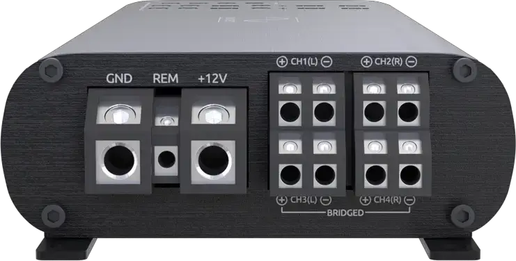 Wāvtech link500.4mini amplifier, power and speaker terminal panel