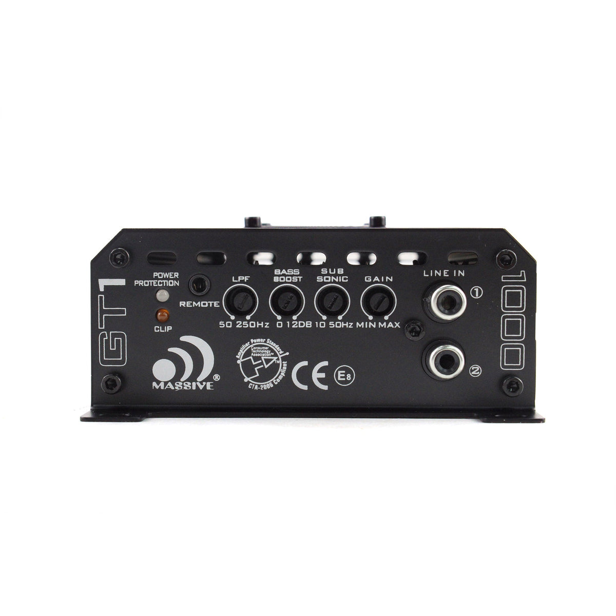 Massive Audio GT1 input panel with RCA inputs and outputs, remote port and filter controls