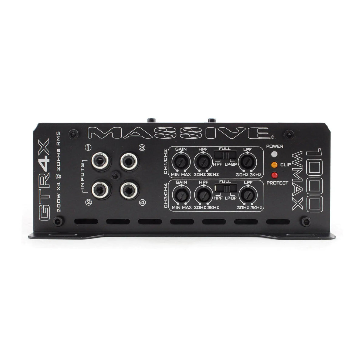 Massive GTR4X input panel with four RCA sockets, paired channel controls and status indicators