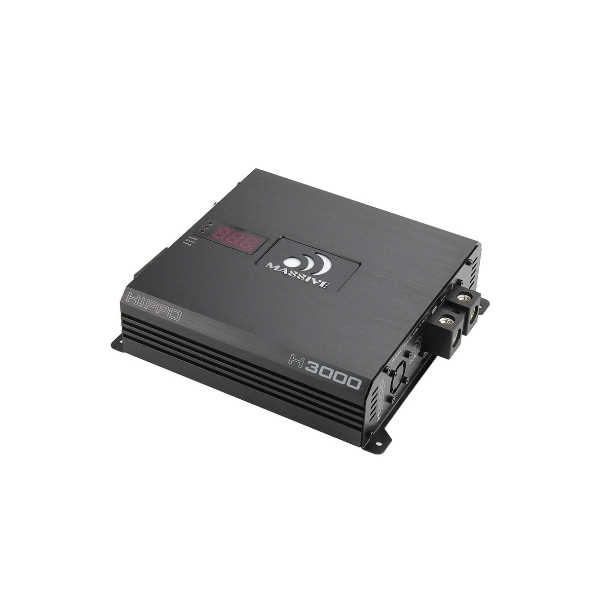 Massive Audio H3000 HIPPO amplifier, angled view with the display unlit